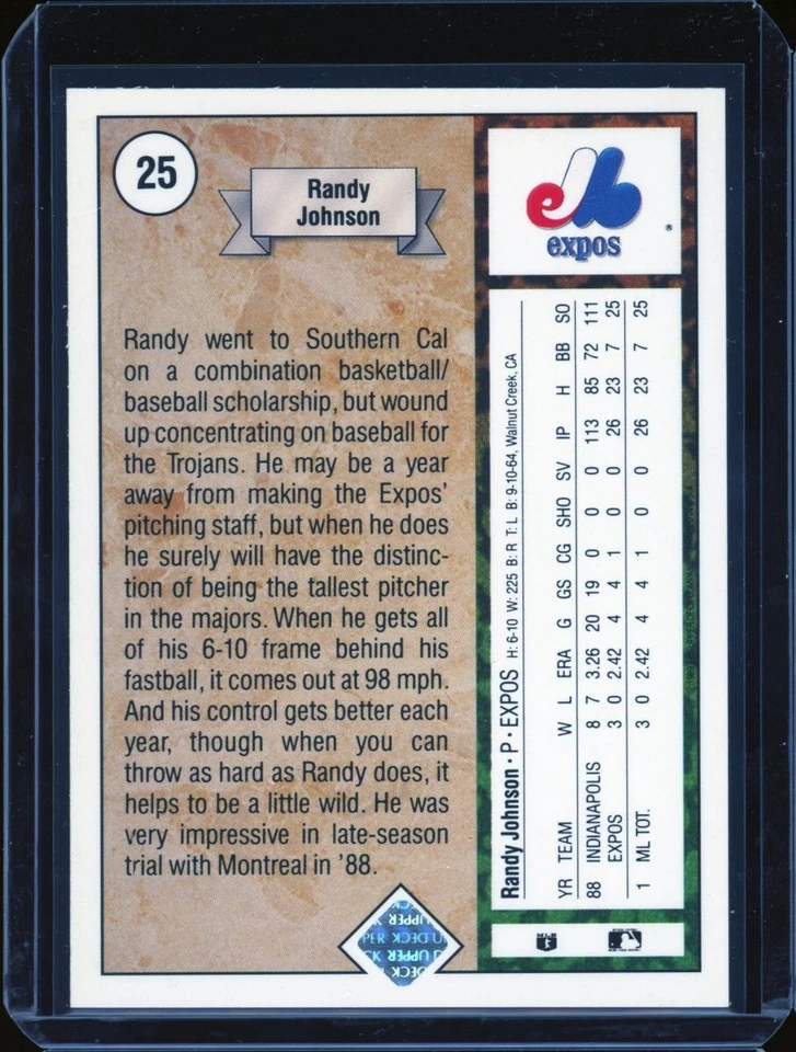 1989 Upper Deck RANDY JOHNSON rookie RC expos - Image 2 of 2