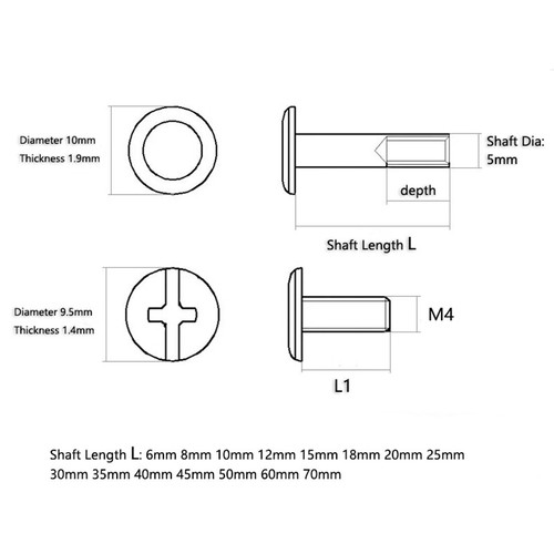 Phillips Chicago Screw M5 Posts Binding Barrels Screws for Scrapbook Photo Album - Picture 2 of 6