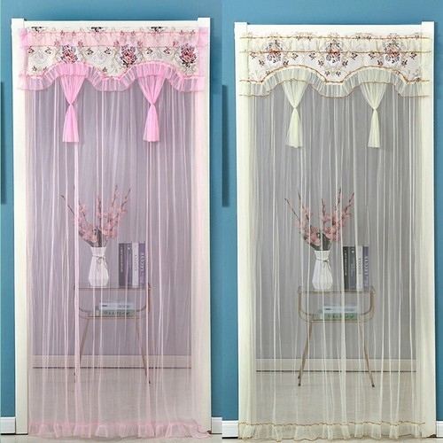 Tulle Door Curtain Doorway Noren Valance Lace Floral Mesh Home Decor Retro Beige - Picture 5 of 15
