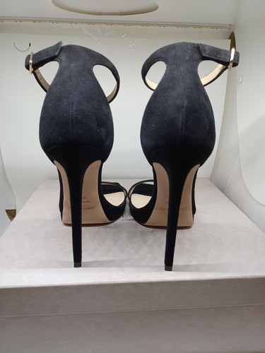 Nuevas Sandalias de Plataforma Stiletto JIMMY CHOO $950 Gamuza Negra 120mm Italia EU 39.5 - Imagen 7 de 8