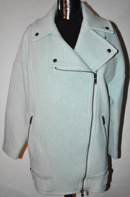 Banana Republic Women's XS Wool Blend Zip Front Coat Seafoam Mint Moto Coco LOVE
