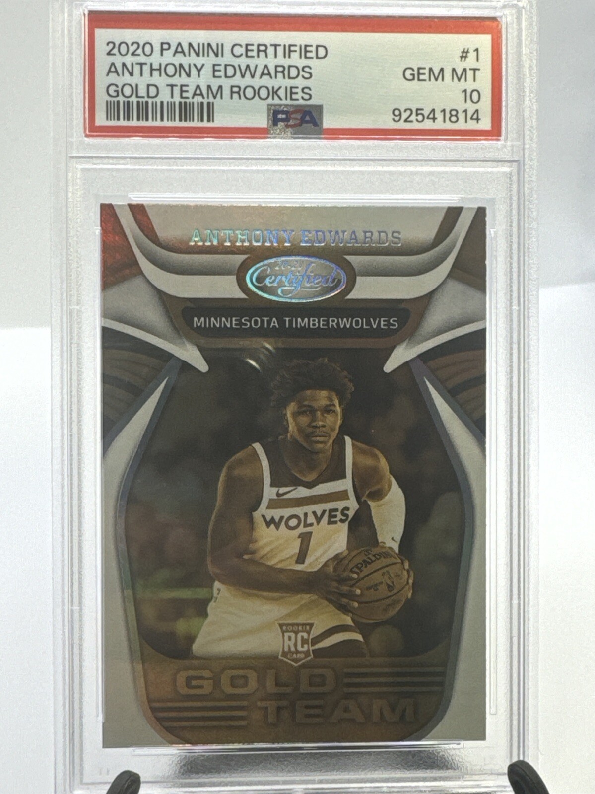 2020-21 Panini Certified Gold Team rookies #1 Anthony Edwards RC PSA 10 Gem Mint