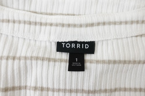 Torrid Women's Size 1X White Striped Rib Knit Scoop Neck Button Front Tank Top - Afbeelding 2 van 8