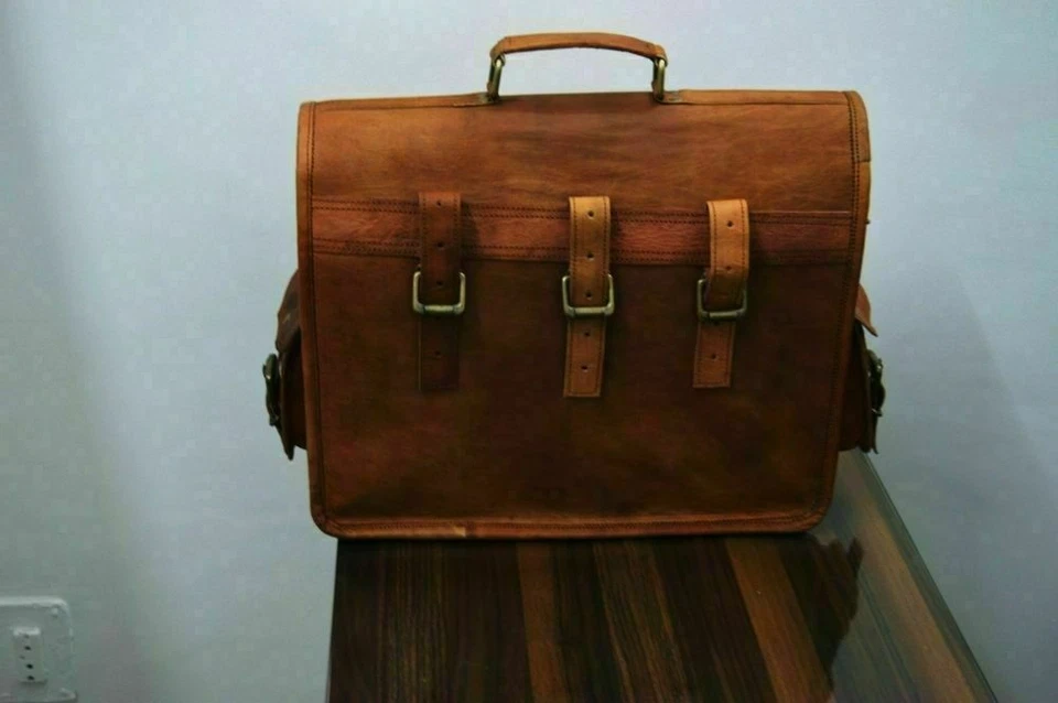 15" New Saddlebags Motorcycle Pouch Brown Leather One Side Panniers Saddle Bags - Image 4 of 4