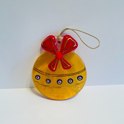 Murano Glas Weihnachtsschmuck goldfarben mit Blumen- & Schleifendetails