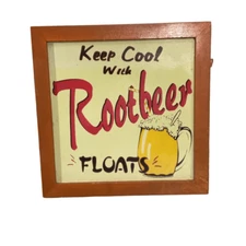 Keep Cool With Root Beer Floats Vintage Inspired Wood Framed 10x10 Wall Sign