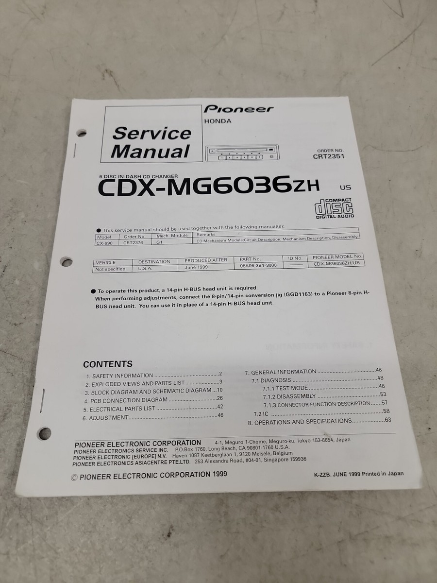 プレスリセット Honda Service Manual, CDX-MG6036ZH, 6 disc In-Dash CD changer, CX