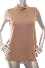 NEW Eileen Fisher Fine Jersey Stretch Mock Neck Basic Length Tank Top Mocha