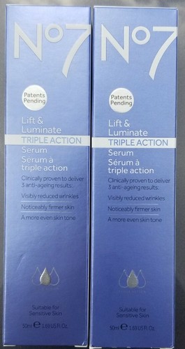 Boots No 7 Lift + Luminate Triple Action Serum wrinkles - Lot of 2 - 1.69 oz ea