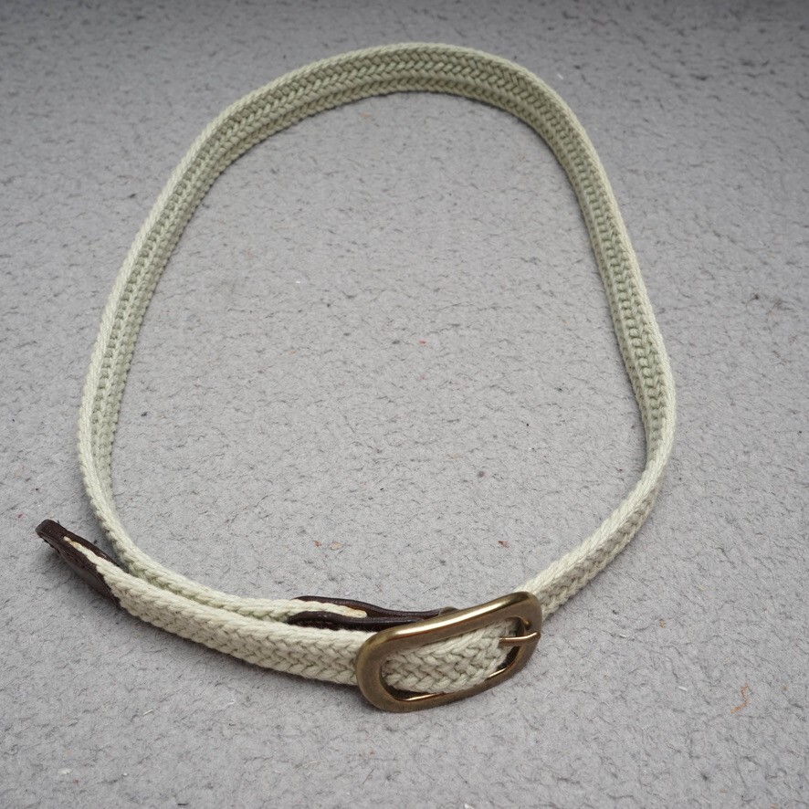 Womens Braided Belt Beige Cotton Golf Brass Buckle Leather Trim Sz