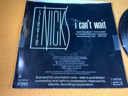 F5-90 STEVIE NICKS I Can’t Wait - 1985 - WHITE LABEL PROMO - 7-99565 - Imagen 6 de 7
