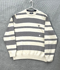 NWT Chaps 100% Cotton Pullover Sweater Men's Size XL, Cream w Navy Blue Stripes