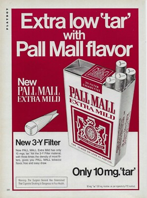 1972 Pall Mall Extra Mild 3-Y Filter Extra Low Tar Cigarettes Original Print Ad