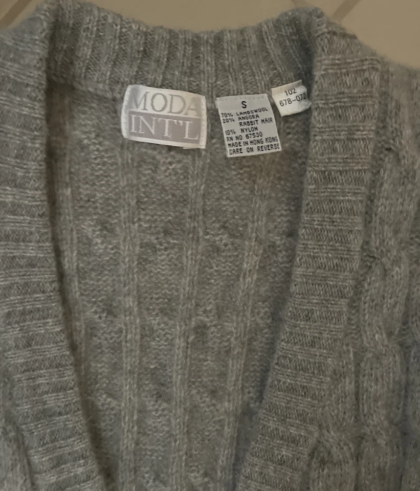 Chaleco Largo Vintage Años 90 Moda Internacional Gris Angora/Lana de Cordero Difuso Pequeño Foto 2 de 4