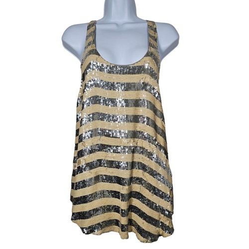 Haute Hippie Silk Sequin Striped Racerback Tank Top Scoop Neck Women's Large - Picture 12 of 24