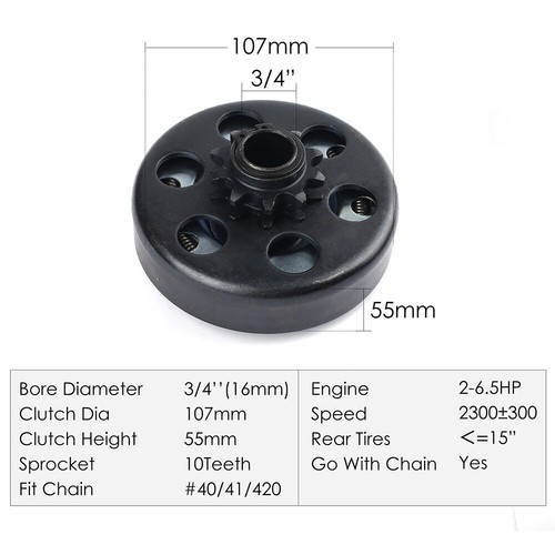 Go Kart Clutch 3/4 Bore 10T #40 41 420 Chain Centrifugal Minibike MB165 & MB200 - Picture 2 of 7