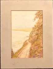 Signed Original British Landscape Painting 1929 Coastal Road UK Autumn OOAK