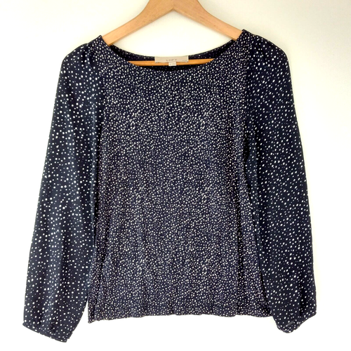Loft Top Shirt Damen Gr. SP blau elfenbein gepunktet lang Glockenärmel Stretch