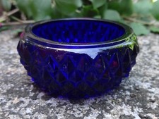 Cobalt Blue Glass Open Salt Dip, Cellar, Dish w/Diamond Point Pattern!