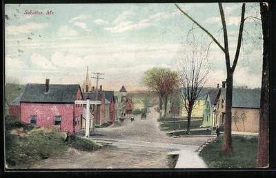 Ansichtskarte Sabattus, ME, Street scene with railroad 