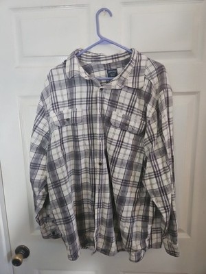 Faded Glory Men's Flannel White Gray Plaid Long Sleeve Button Up Size 2 XL Cottn