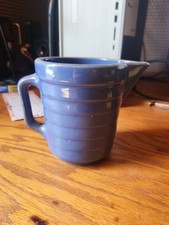 Vintage Ceramic Blue Ringware Pitcher Maker Unknown Made In USA