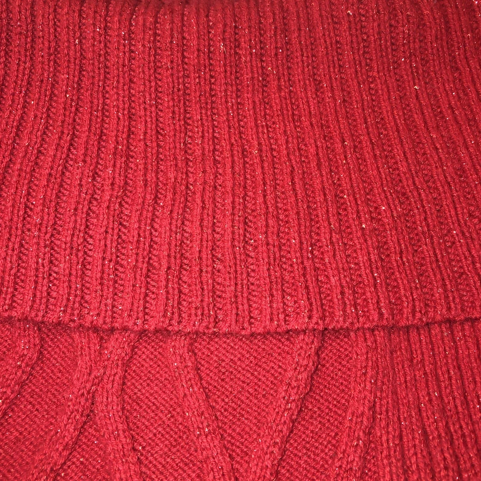 Mujeres Brillante Navidad Rojo Cable Tejido Suéter Acanalado Túnica Capucha Cuello Talla 1X Foto 4 de 4