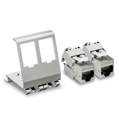 FGB 10Gbps 2x CAT 7 Keystone Jack Modul mit 1x 2-Port Hutschienenadapter -