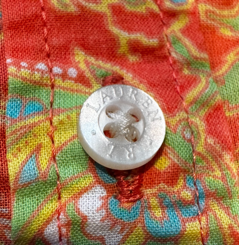 Vintage Ralph Lauren Womens Blouse Orange Paisley Cotton Colorful Classic Sz XL - Picture 16 of 17