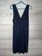 Fresh Produce Dress Womens Large Blue Sleeveless V Neck Midi Rayon Made USA