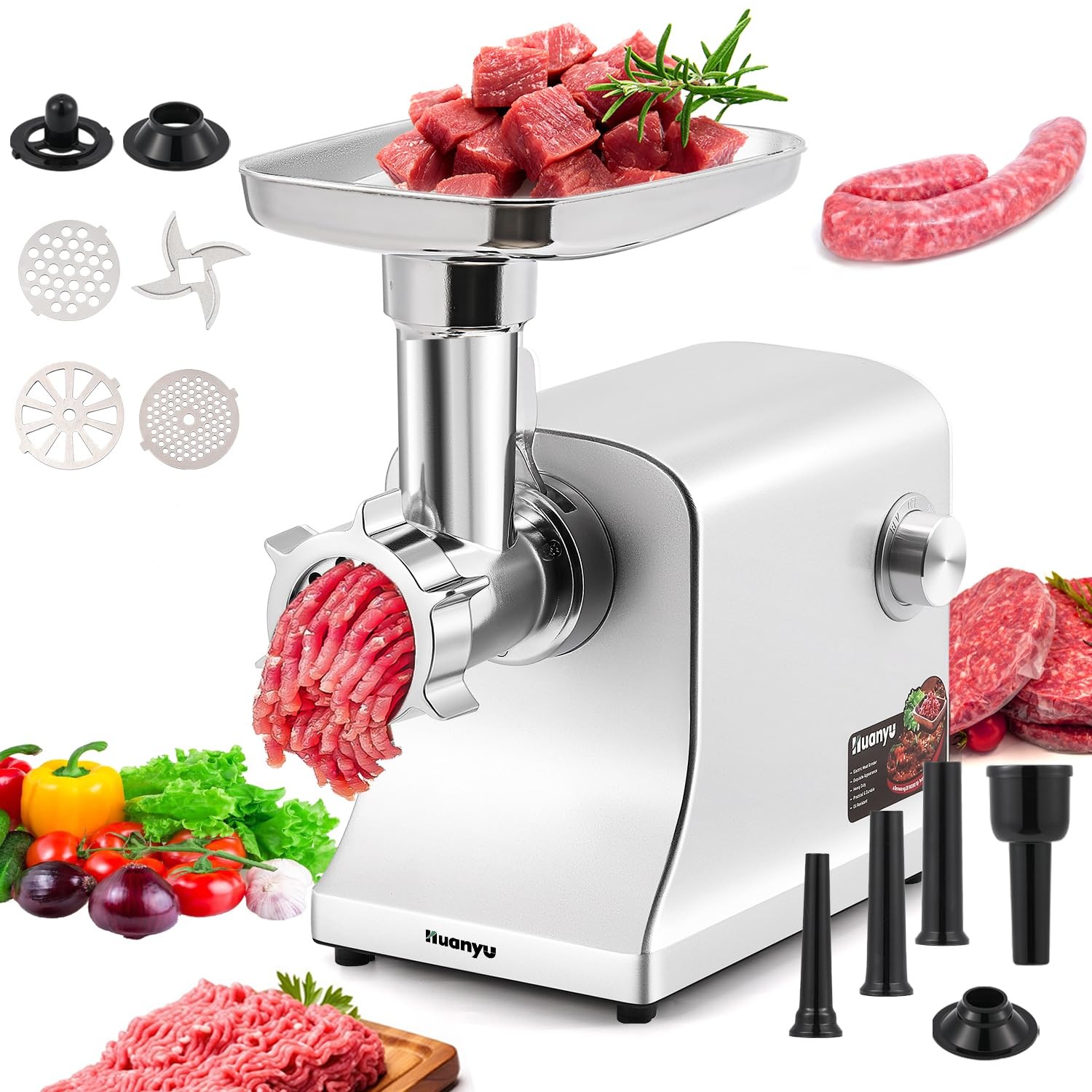 2800W Electric Meat Grinder with Stainless Steel Blade & 3 Plates