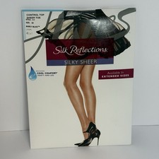 Hanes Silk Reflections Pantyhose Size CD Barely Black Control Top Sheer Toe 717