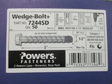 Powers 7244SD Wedge Bolt Screw Anchors 1/2" x 3" Carbon Steel 50 pcs. New