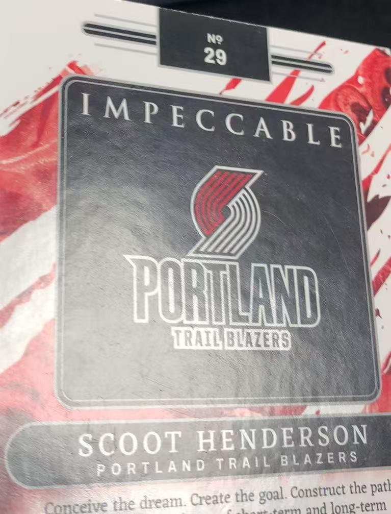 1/8≈1/1 2023-24 Impeccable Scoot Henderson #29 RC NBA Logoman Silver Bar Red view 3