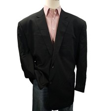 Oak Hill Perfect Fit Mens 60 Long Blazer Two Button Wool Black Sport Coat Jacket