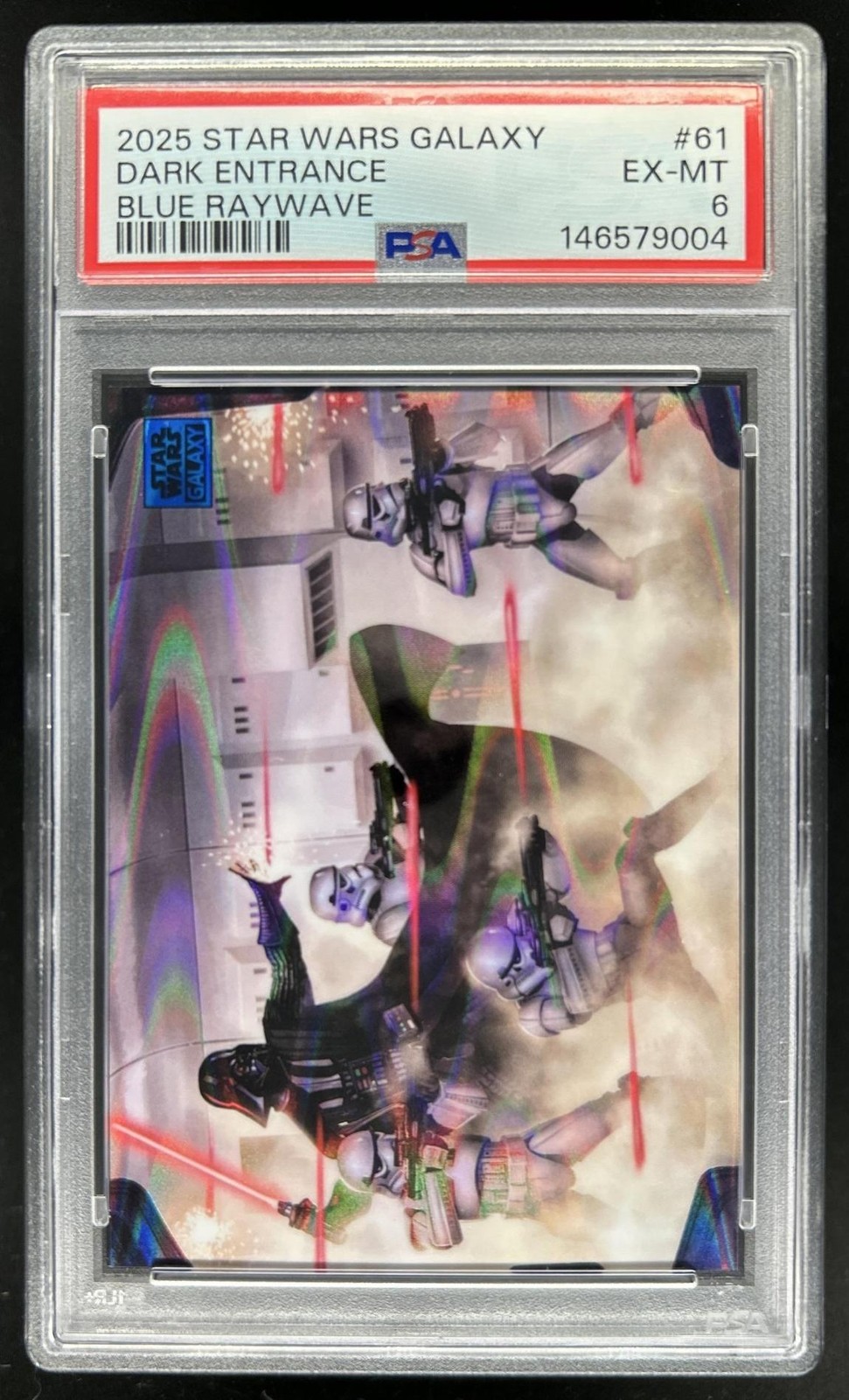 2025 Topps Star Wars Galaxy Dark Entrance Blue Ray Wave Refractor #/175 PSA 6 view 1