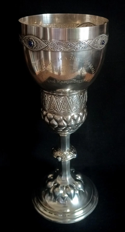 JUGENDSTIL - ARTS & CRAFTS WMF CHALICE - TROPHY  SILVER-PLATE & JEWELED 1915 - Image 2 of 4