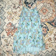 Urban Outfitters S Blue Floral Midi Sundress V-Neck Spaghetti Strap Button Lace