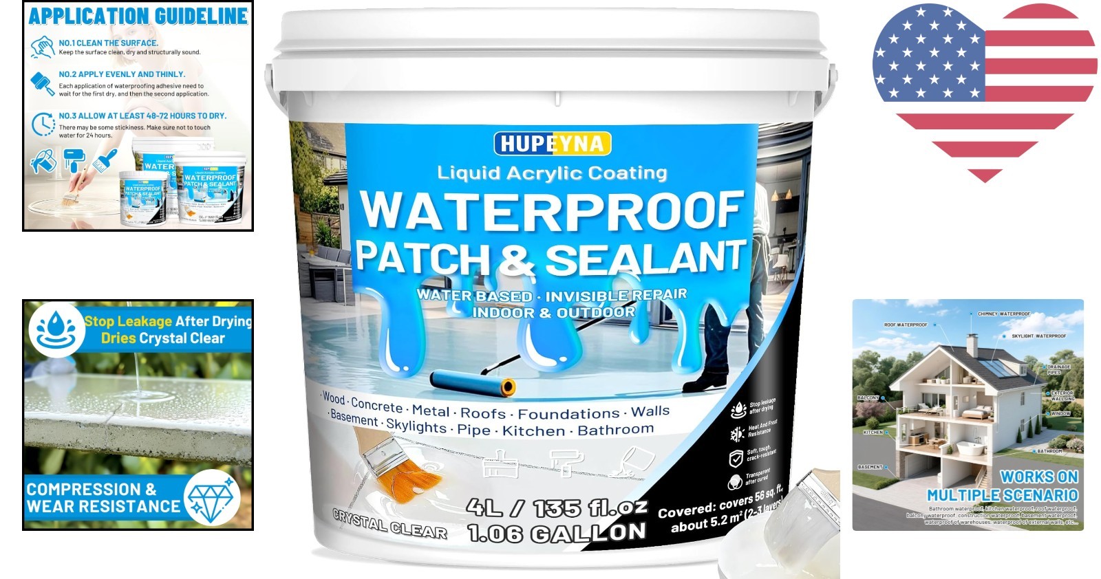 Transparent Waterproofing Coating - Versatile 4L Liquid Sealant for All Surfaces
