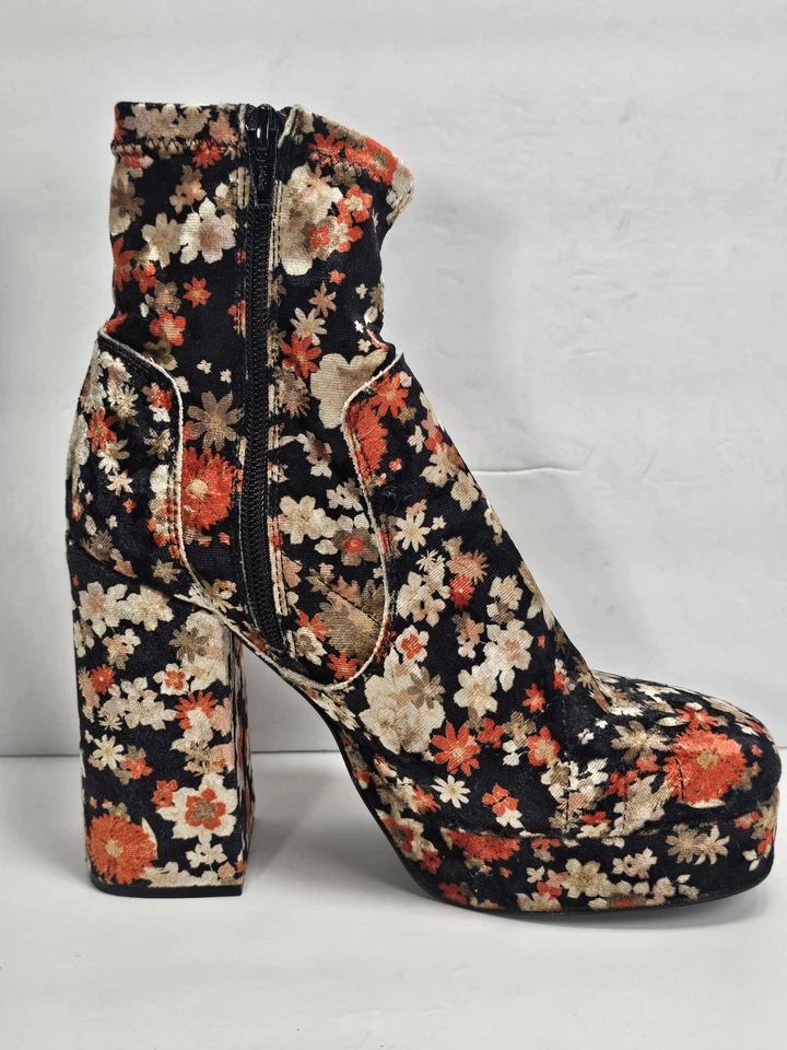 Free People Botas Mujer 38 EE. UU. 7.5 Smyth Floral Gamuza Plataforma Puntera Cuadrada Zapatos Foto 3 de 4