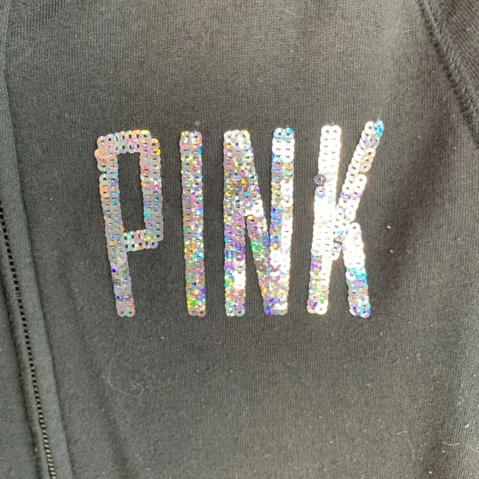 Chaqueta Victoria's Secret Rosa Negro y Lentejuelas Arco Iris Cremallera Completa Talla Pequeña Foto 4 de 4