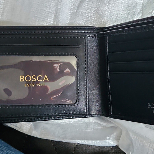 Bosca Men's Black Bifold Wallet with ID Window, Credit Card Slots, Logo