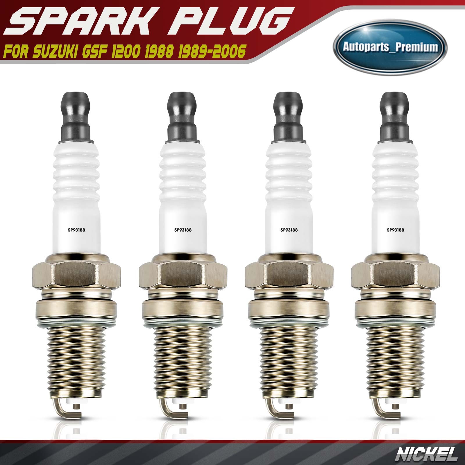 4Pcs Nickel Spark Plugs for Suzuki GSF 1200 88-06 0948200365 J-Gap Configuration
