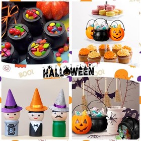 Cool Style, Witch Hat Broom, 12 Pcs Halloween Mini Cauldron Set