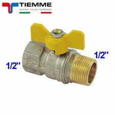 Valvola a sfera per gas M-F 1/2'' con maniglia a farfalla gialla - TIEMME