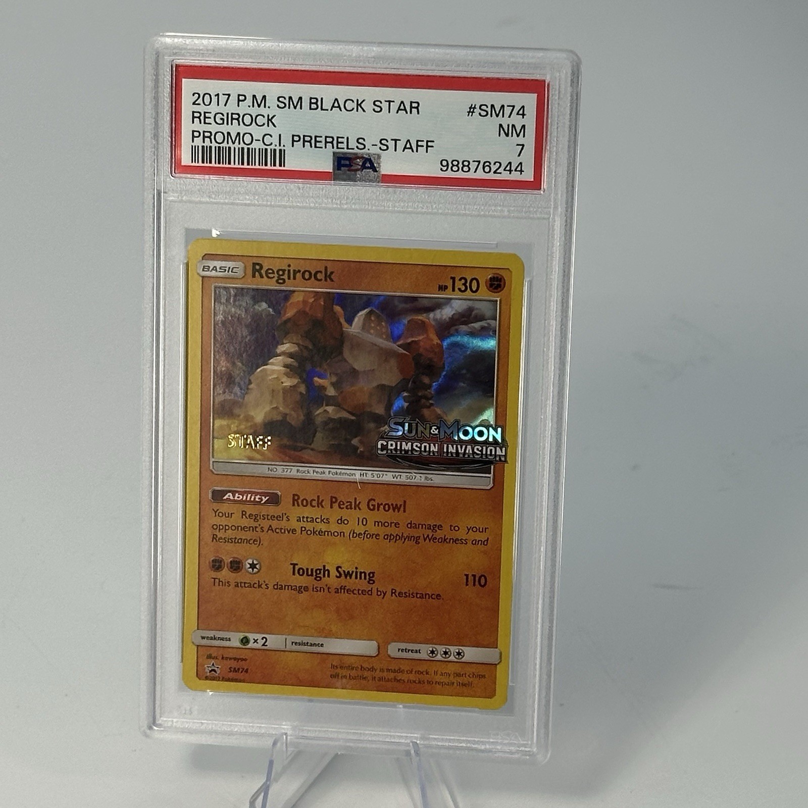 2017 Pokémon Regirock Holo Rare SM Crimson Black Star Staff Promo PSA 7 #SM74