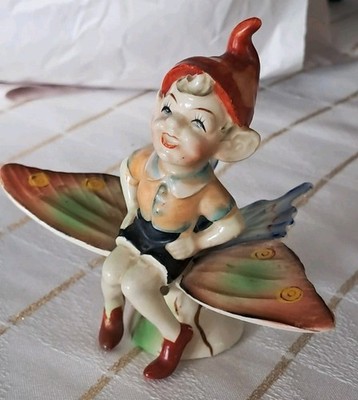 Vintage Pixie Elf Riding Butterfly Figure Figurine Occupied Japan Porcelain