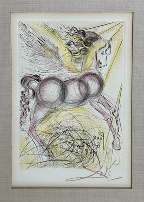Salvador Dali c.1968 Pegasus Signed Original Etching Mythology Flying Horse Art