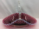 VINTAGE FENTON LARGE CRANBERRY OPALESCENT RUFFLED EDGE HOBNAIL BASKET 1950'S