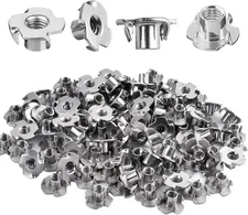 100 Pack 1/4"-20 T-nut, 304 Stainless Steel Threaded Insert, 4-Pronged Tee Nu...